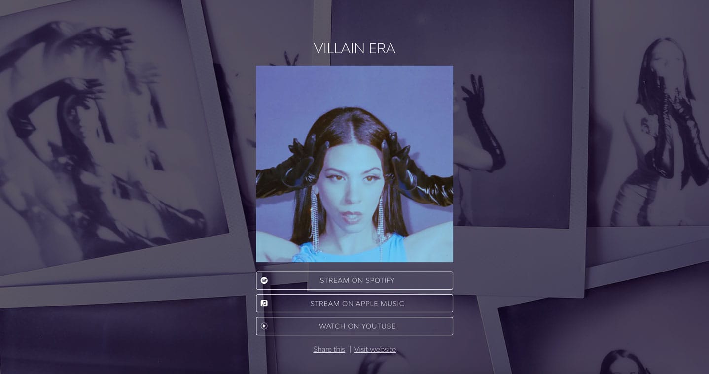 Screenshot of artist Flara K's Smart Links page