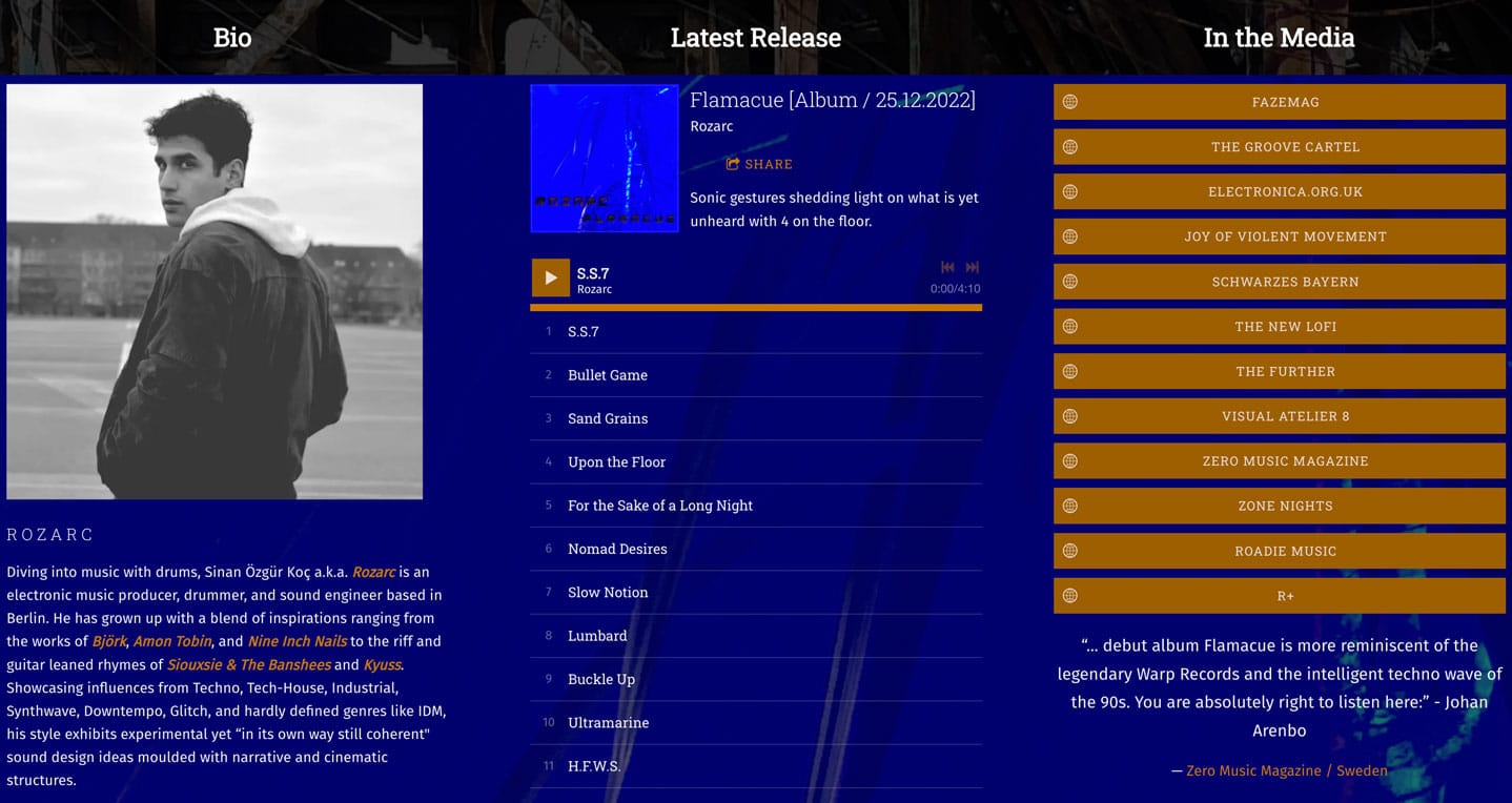 Screenshot of artist Avro's Smart Links page