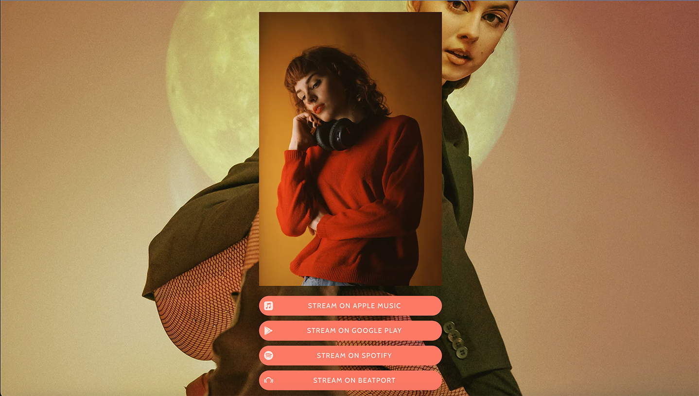 Example of a webpage displaying Smart Links with the album artwork in the page background