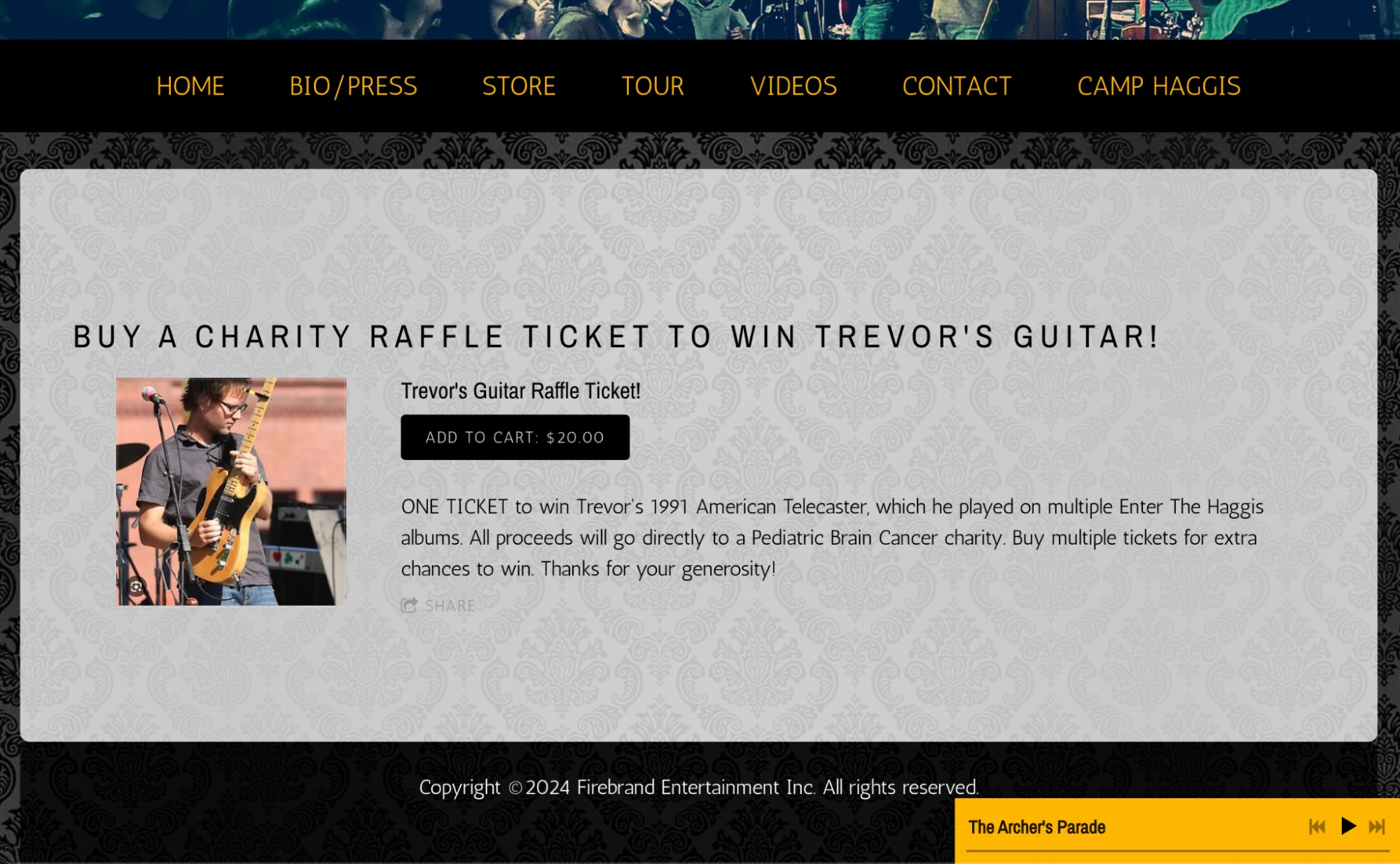 Bandzoogle blog: 5 ways to sell tickets through your music website. Screenshot from artist Enter The Haggis’ music website.