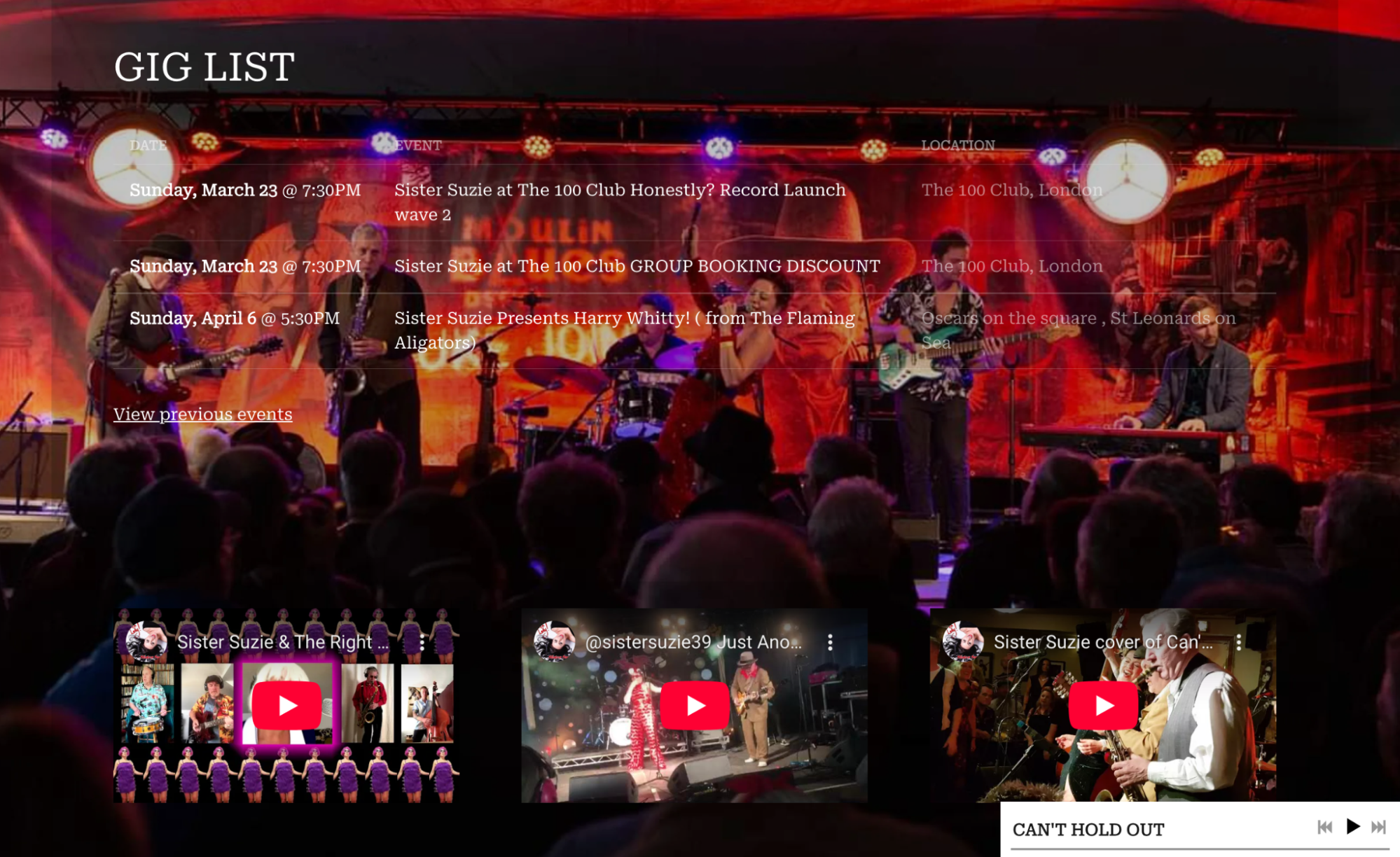 Bandzoogle blog: 5 ways to sell tickets through your music website. Screenshot from artist Sister Suzie’s music website.