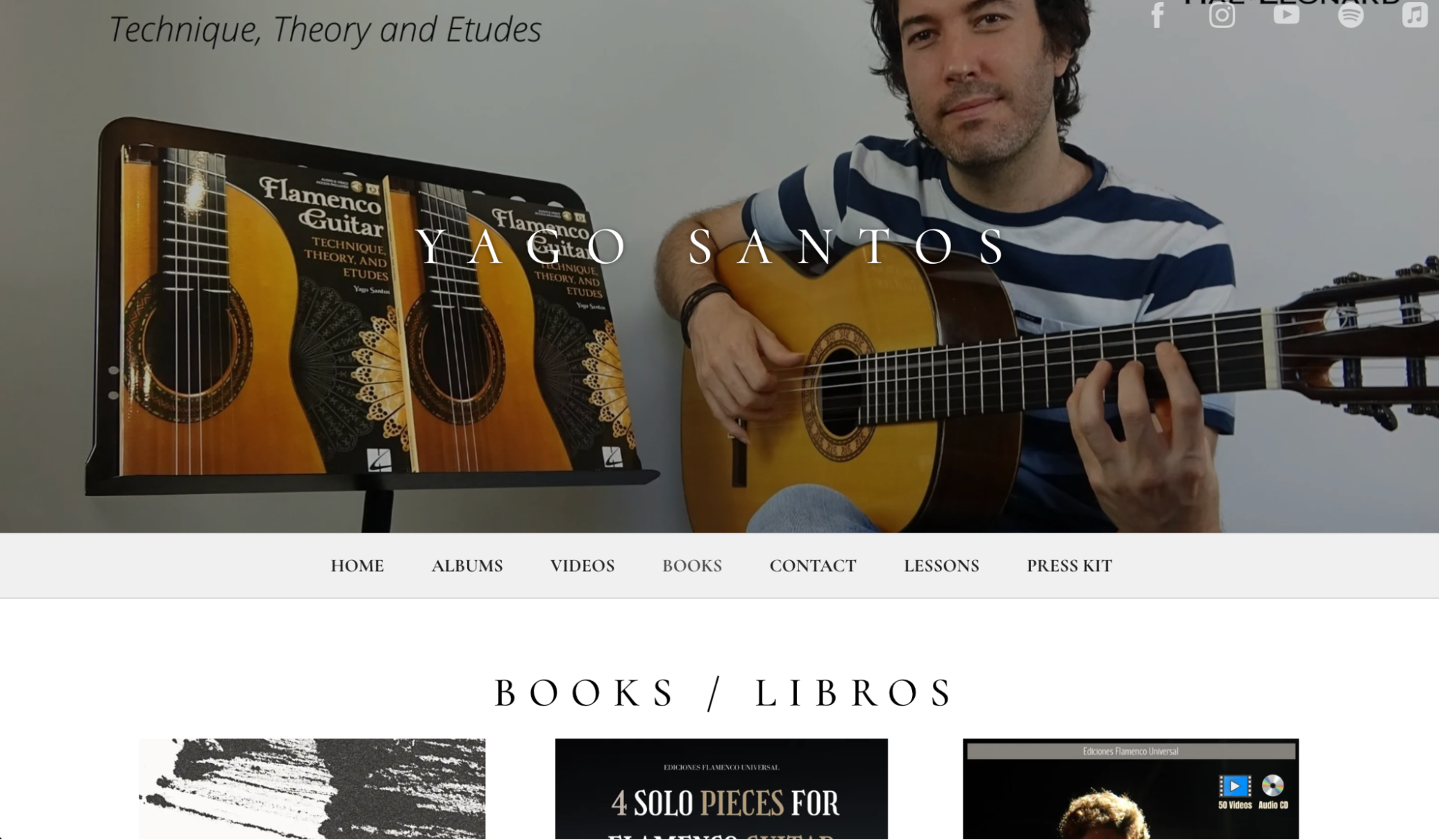 Bandzoogle blog: How to sell sheet music through your website. This image displays the website of Bandzoogle member Yago Santos who is presenting their educational musical books for sale on their website through our Store feature.