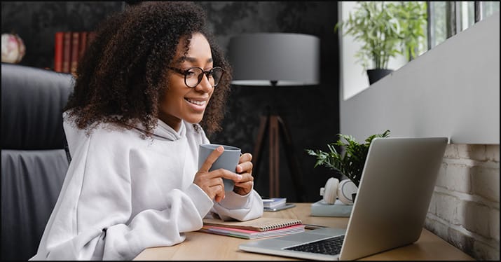 young woman discovering an online music brand