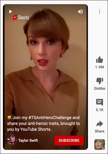 Taylor Swift promotes music on YouTube Shorts