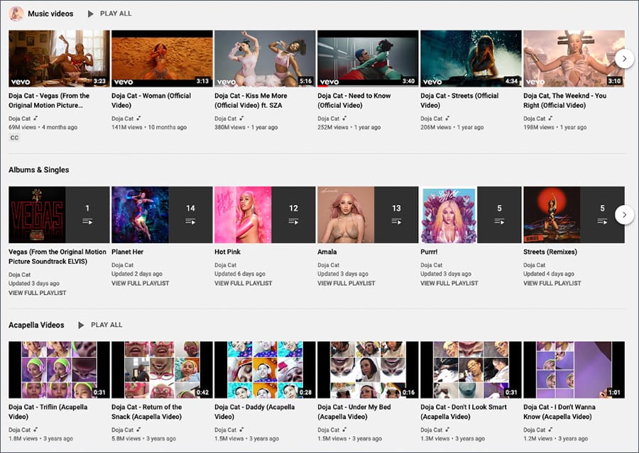 Doja Cat promotes music on YouTube