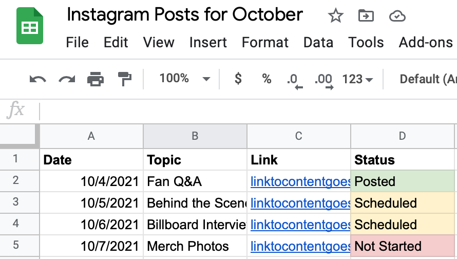Social Media Calendar for Musicians