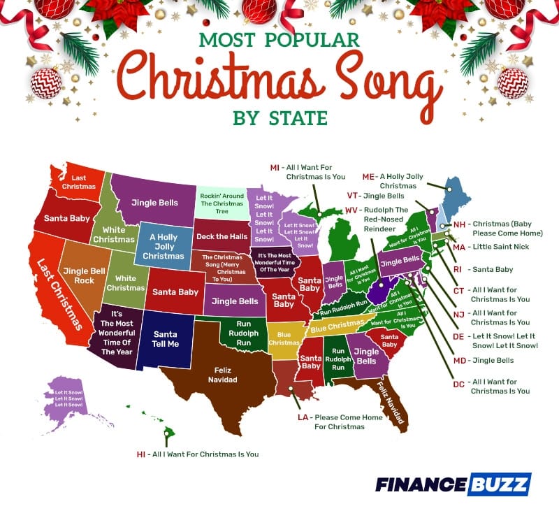 Most popular Christmas song by state in 2025