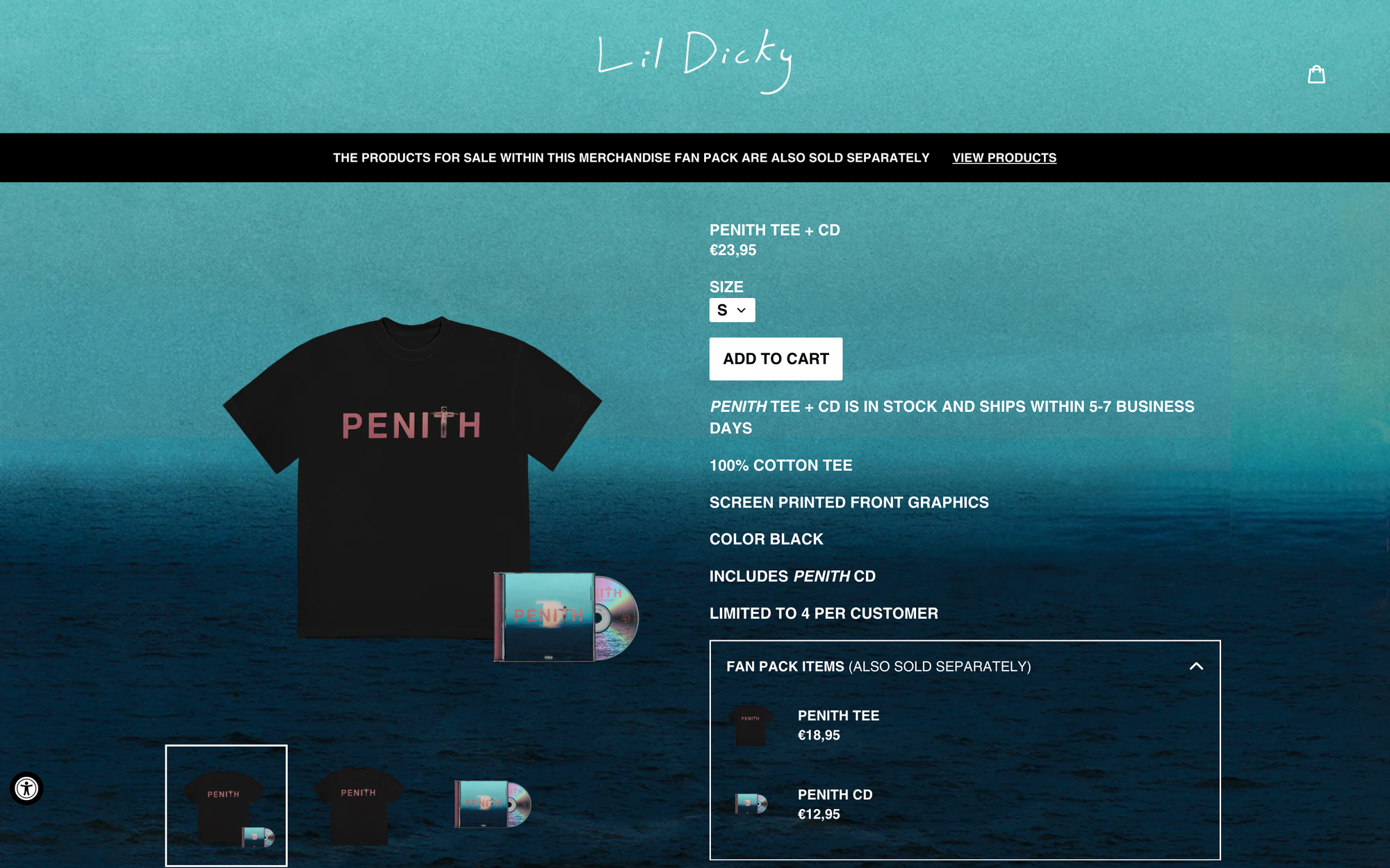 Rapper Lil Dicky displays the Brain album and matching graphic t-shirt with cover art featured in his fan pack.