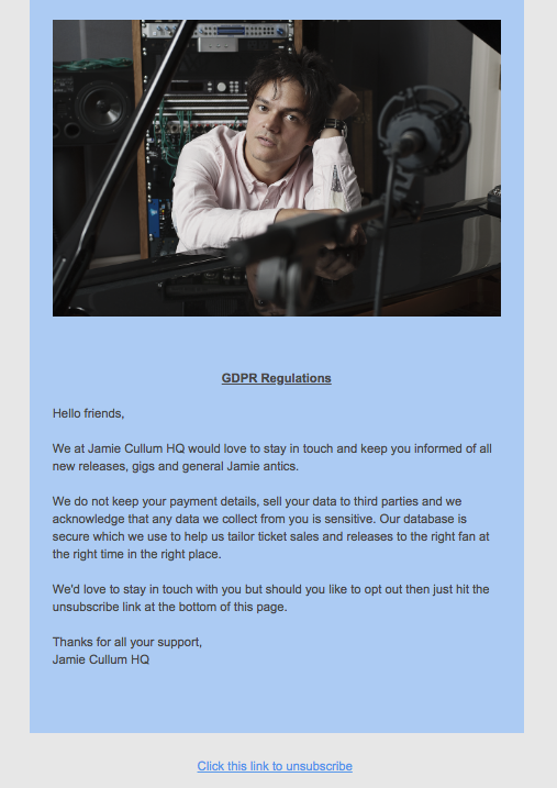 Jamie Cullum GDPR Example