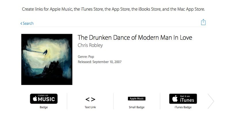 iTunes and Apple Music links