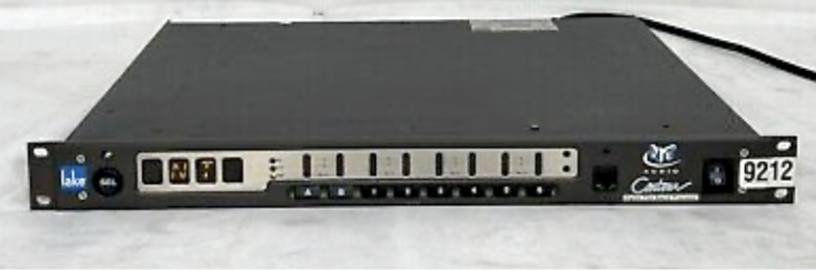 A screen grab of a crossover unit front panel is pictured, with a blue logo against a black background that says lake