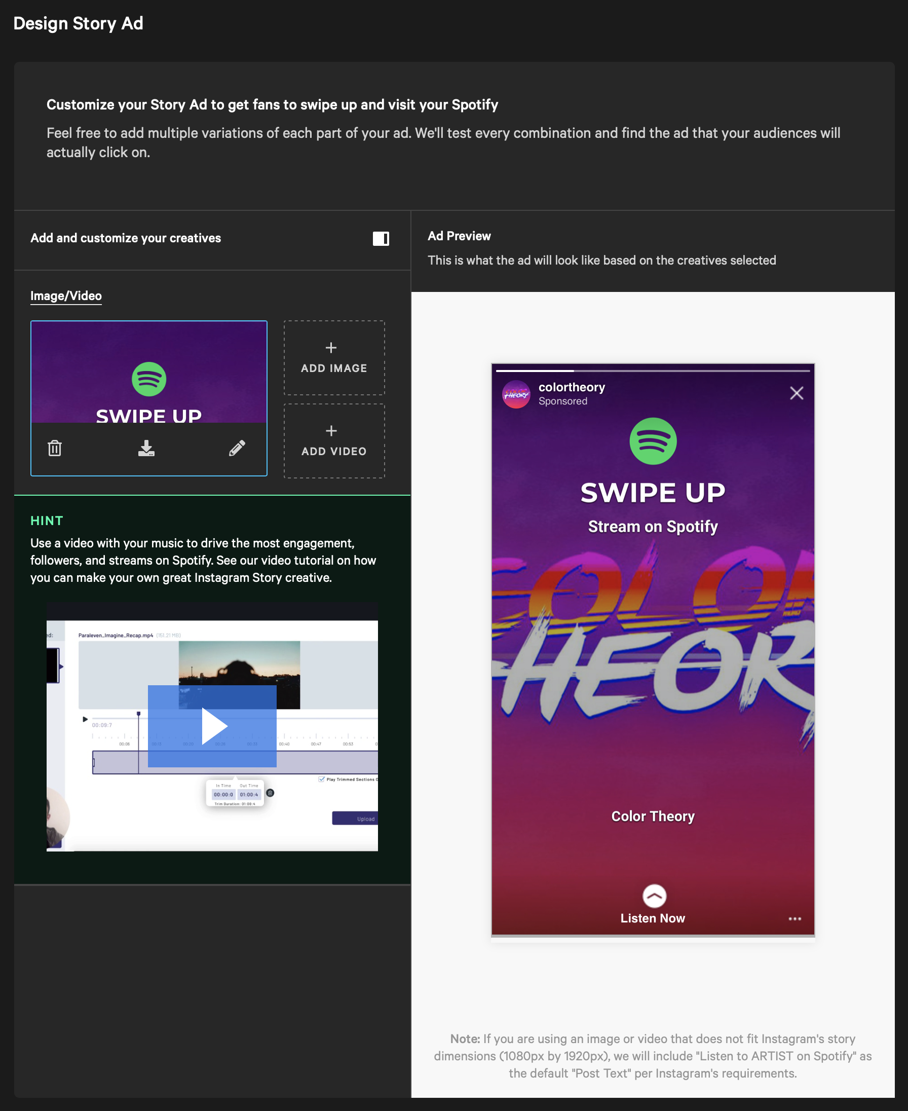 ToneDen design Instagram Story ad interface