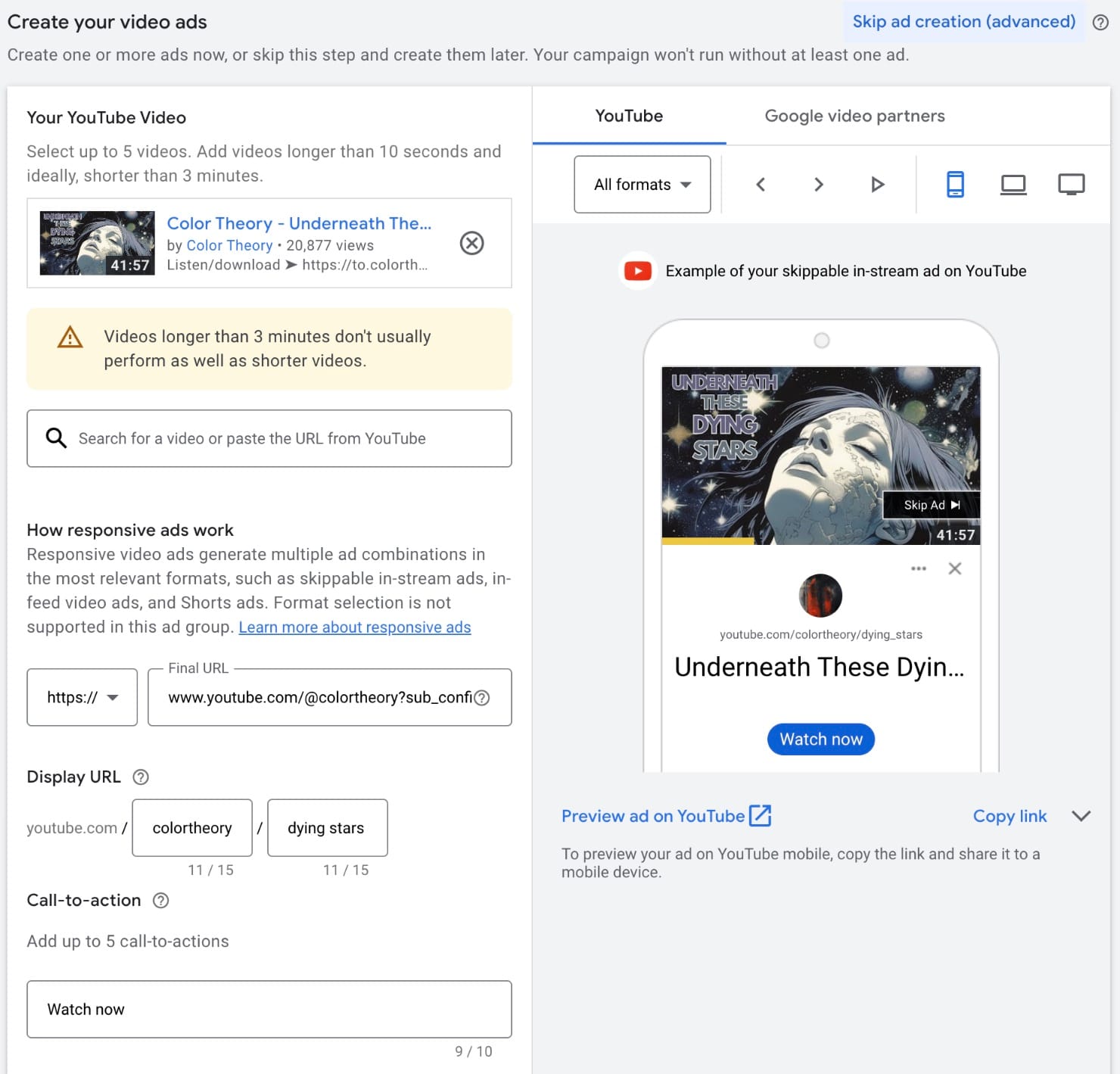 Google Ads create your video ads