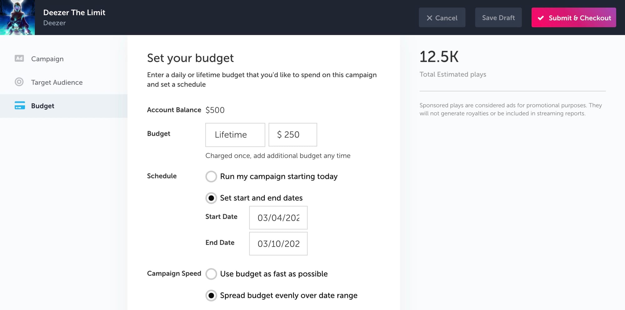 Feature.fm Deezer budget