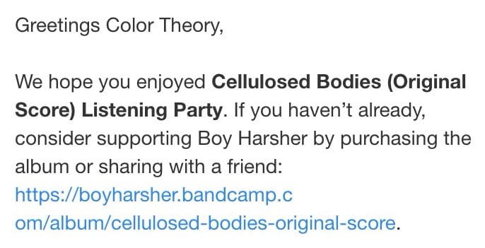 Bandcamp Listening Party follow-up