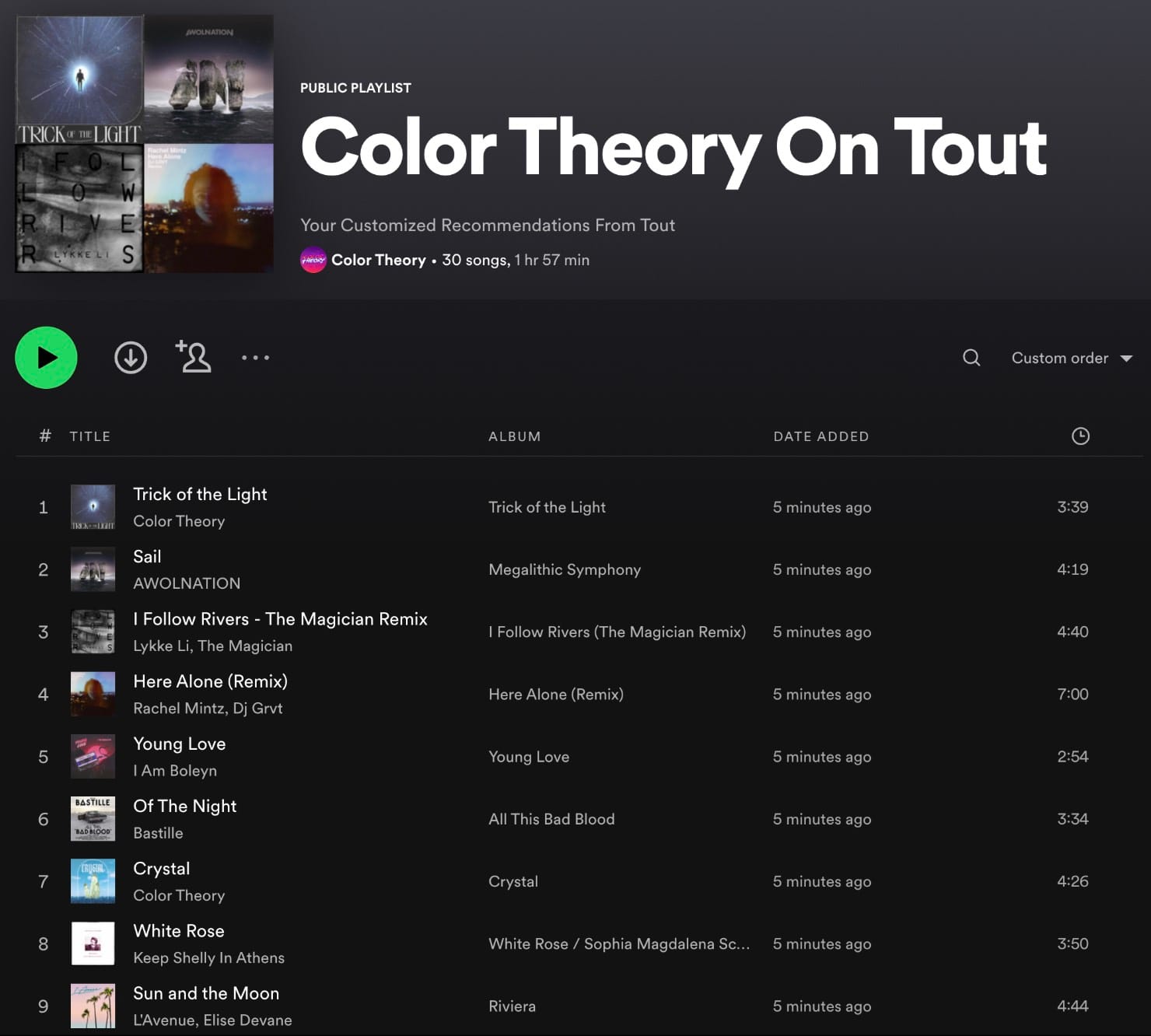 Tout custom playlsit