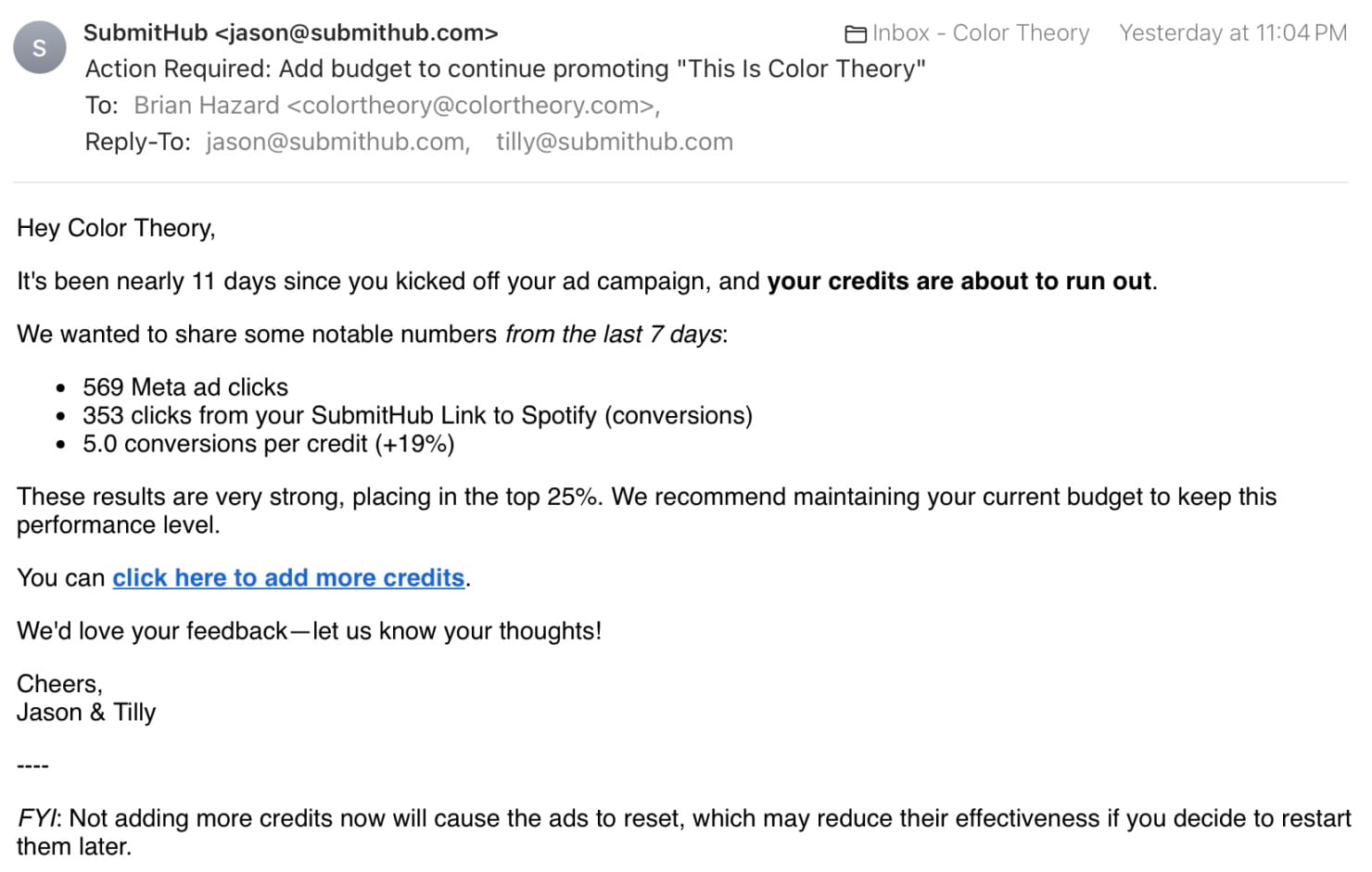 SubmitHub Ads Add Credits