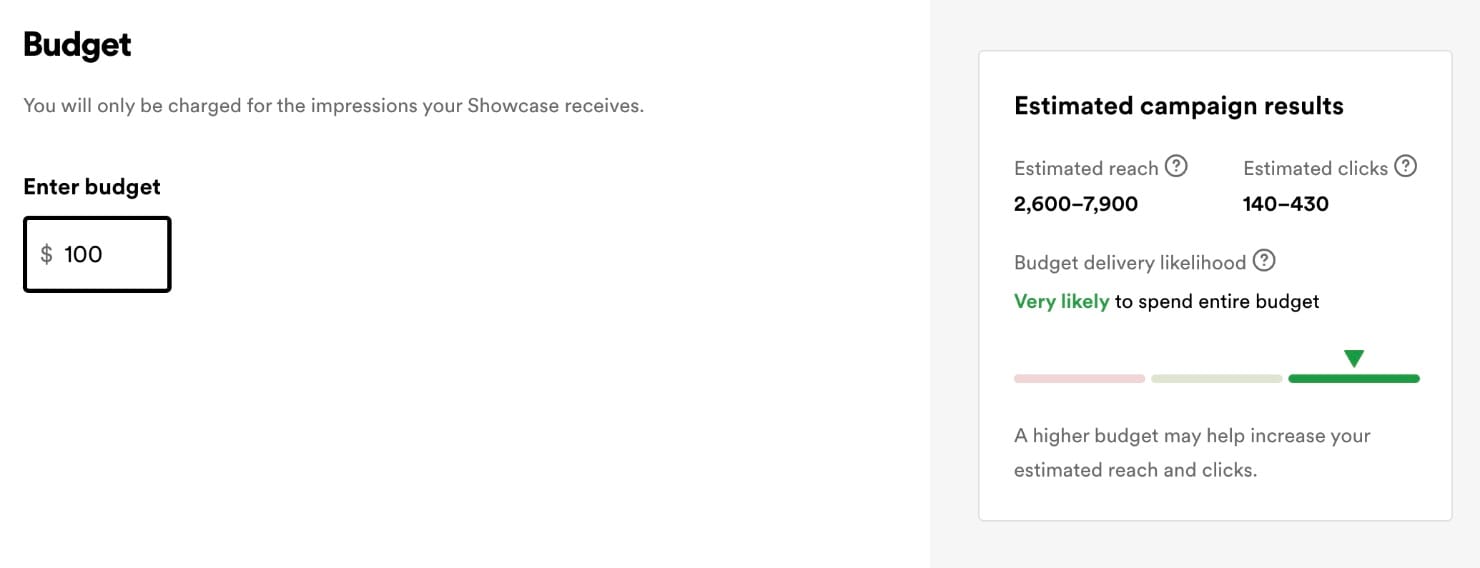 Spotify Showcase budget Sweden