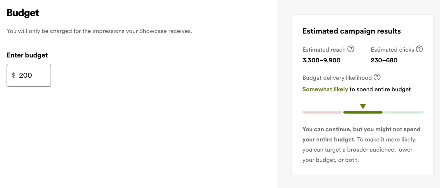 Spotify Showcase budget US