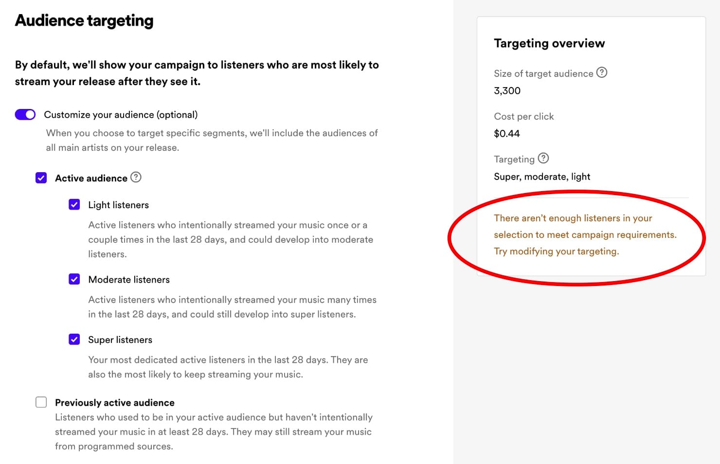 Spotify Showcase not enough listeners
