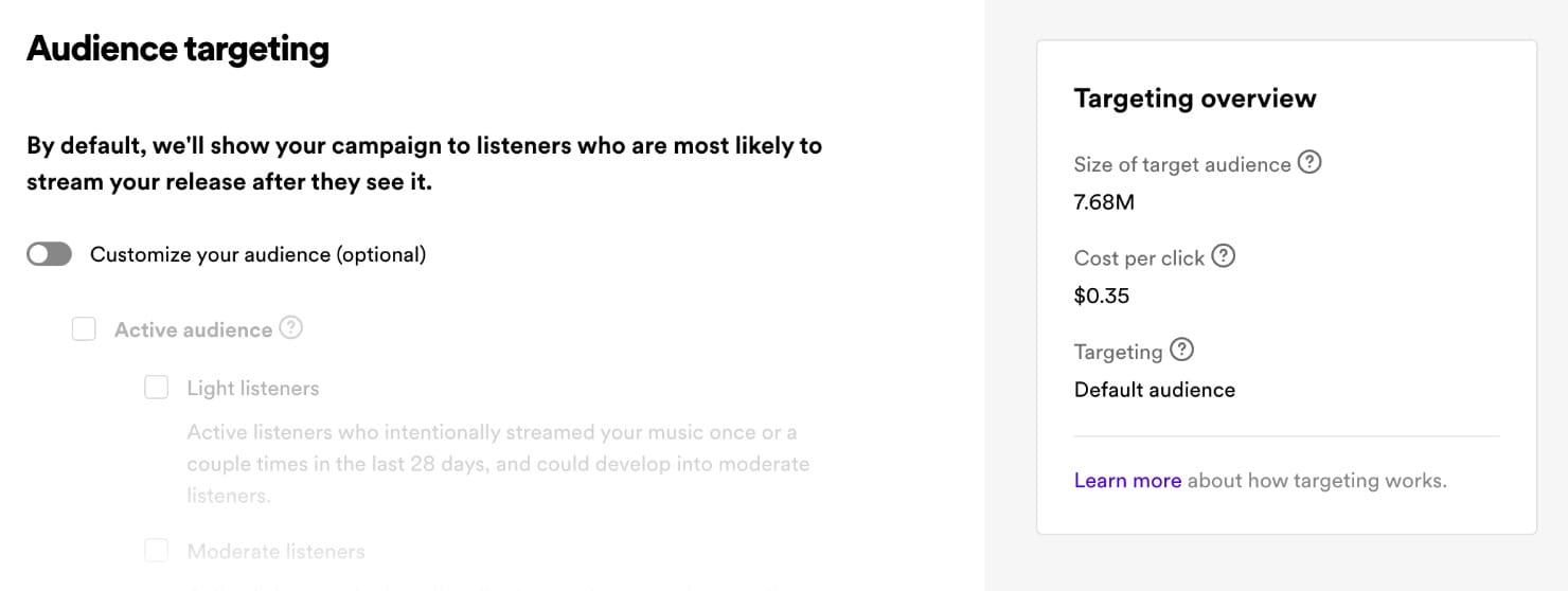 Spotify Showcase targeting Sweden