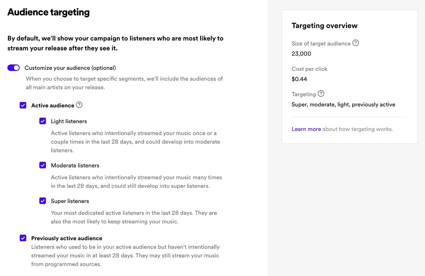 Spotify Showcase targeting US