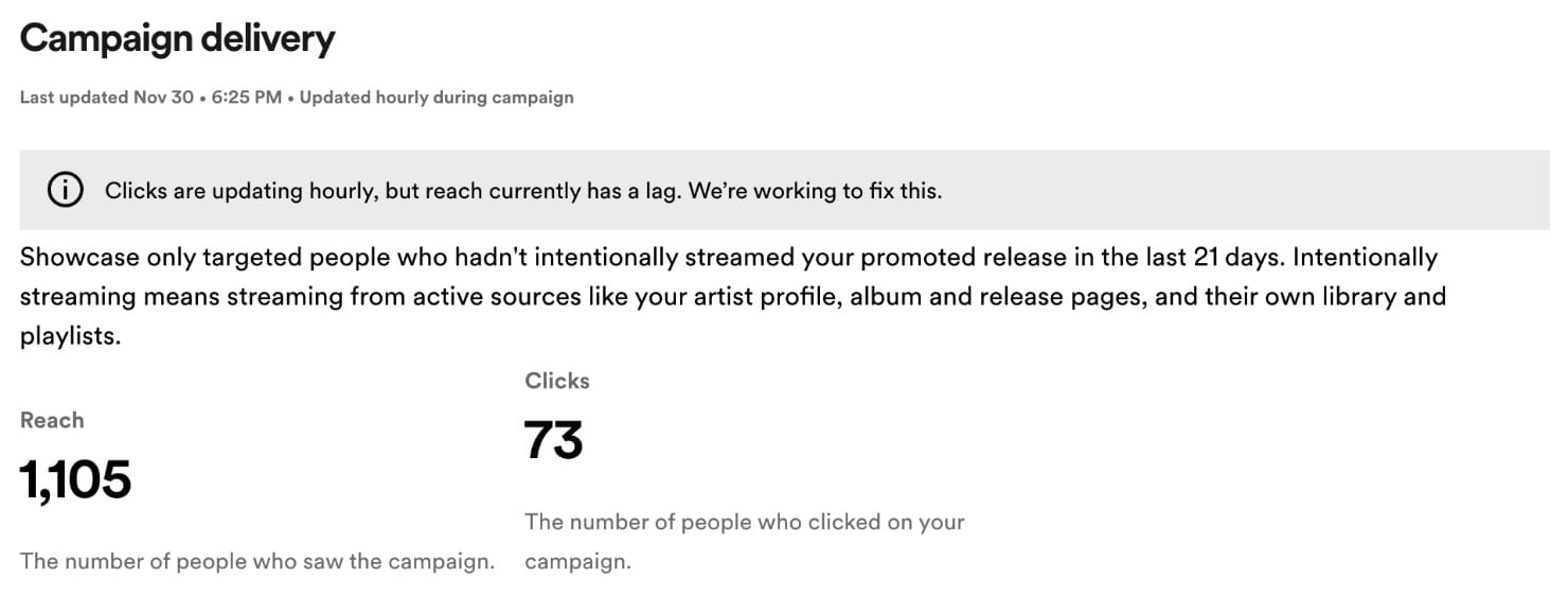 Spotify Showcase Campaign Delivery US