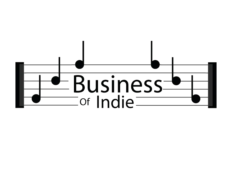 Festive indie music theme with musical notes and "Business of Indie" text for music industry branding.