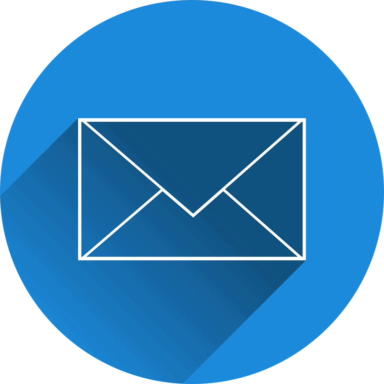 Email icon illustration on a blue background, representing digital communication and online marketing strategies associated w