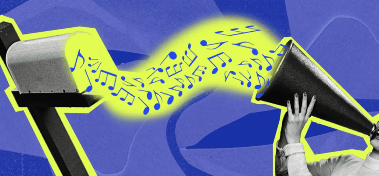 Music sharing between speakers using digital devices for music distribution and online music industry trends.