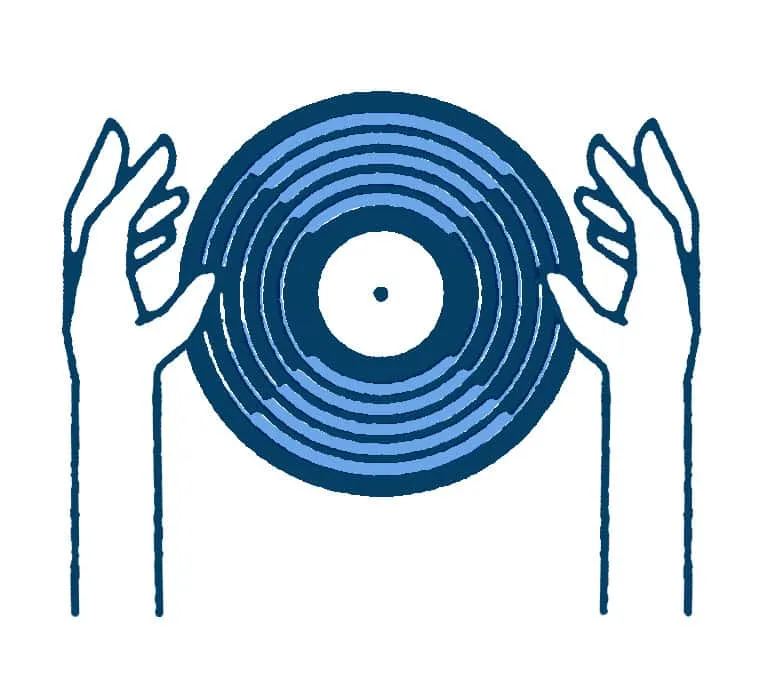 Hands holding a vinyl record, representing music, DJ culture, or record collecting, symbolizing the digital and physical musi