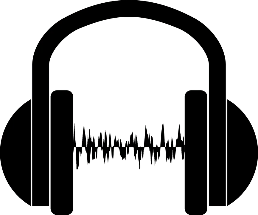 Headphones with sound wave illustration, representing music and audio technology, suitable for podcasts, music industry, and