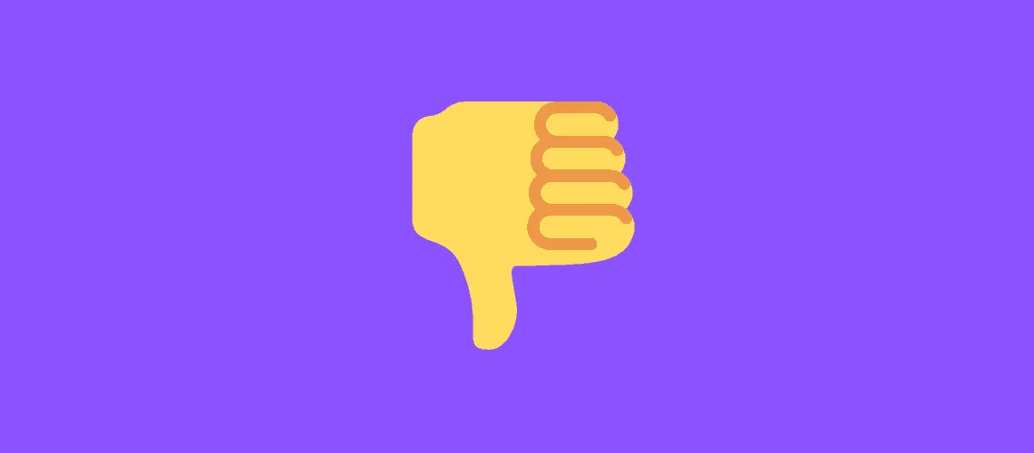 Dislike thumbs down icon on purple background, representing negative feedback or disapproval in digital content.