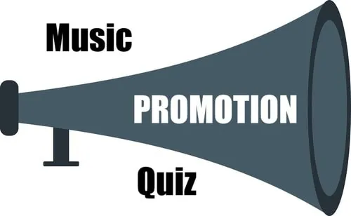 Amplified megaphone with the words Music, Promotion, and Quiz highlighting music marketing and promotional strategies for art