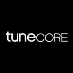 TuneCore logo on black background, representing digital music distribution platform used by independent artists.