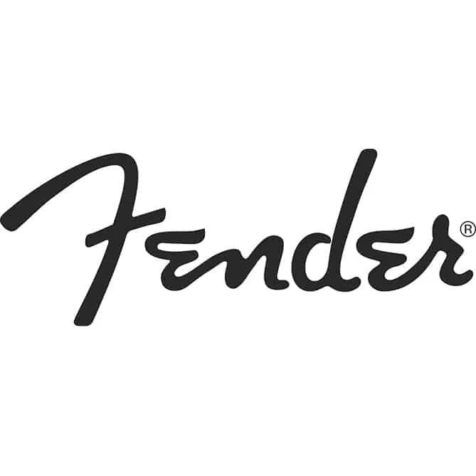 Fender logo representing a leading brand in guitars and musical instruments for musicians and music enthusiasts.
