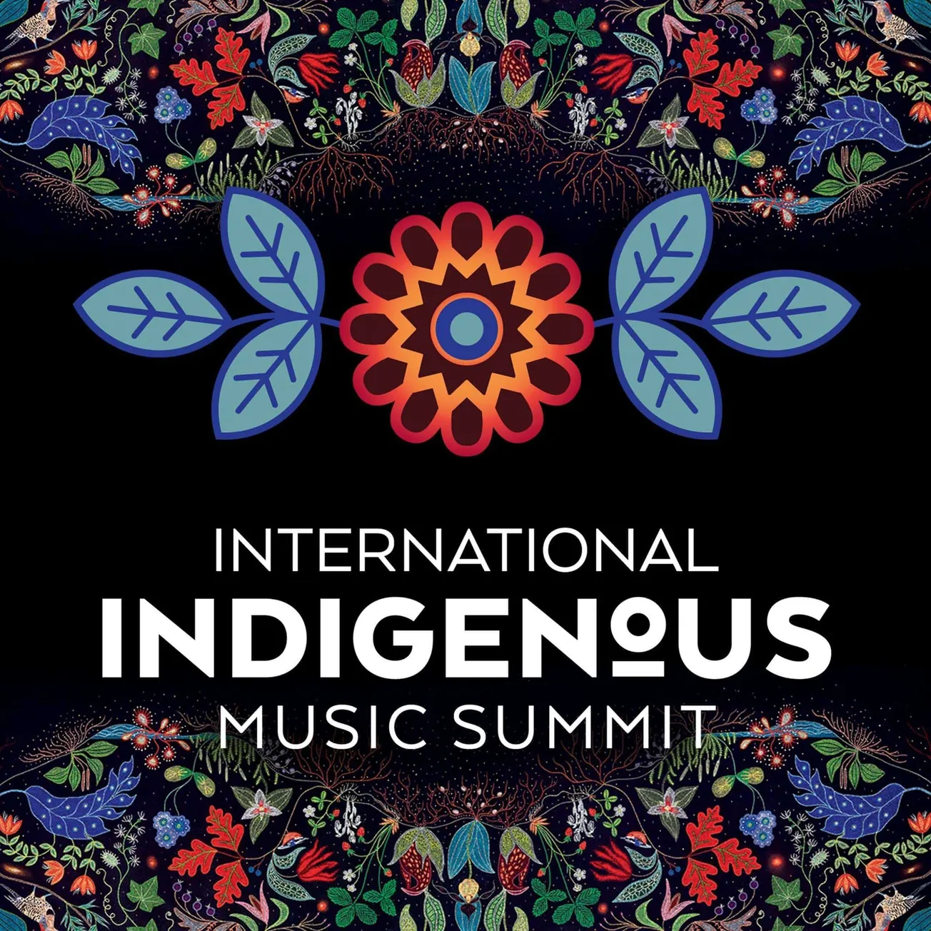 Colorful indigenous art design promoting the International Indigenous Music Summit event.