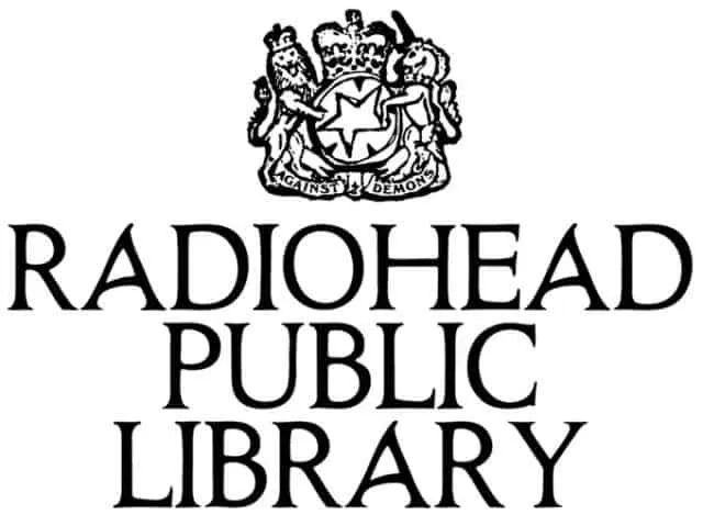 Royalty-free Radiohead Public Library logo featuring a crest and bold typography, representing a music archive for Radiohead