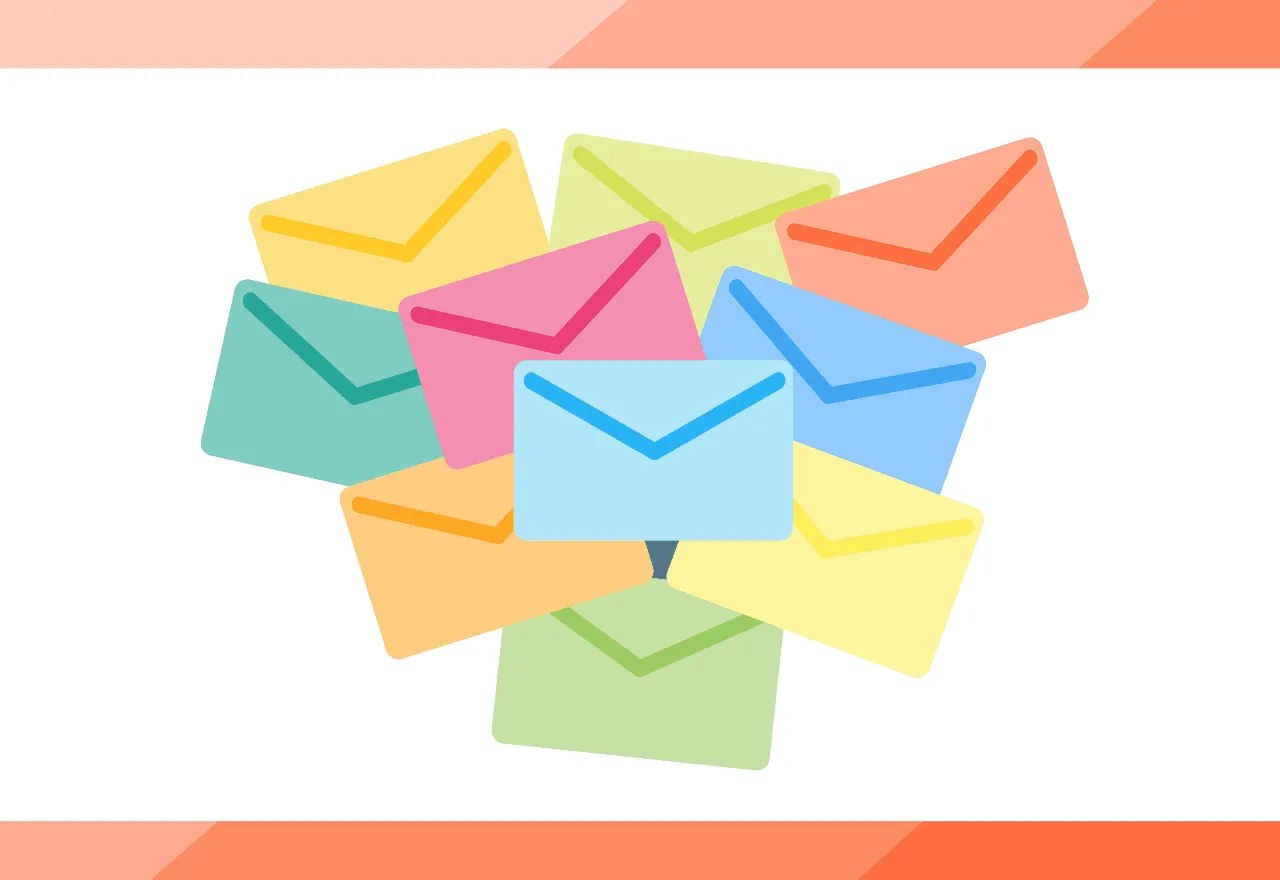 Envelope icons in pastel colors symbolizing email marketing, digital communication, or contact options for music industry or