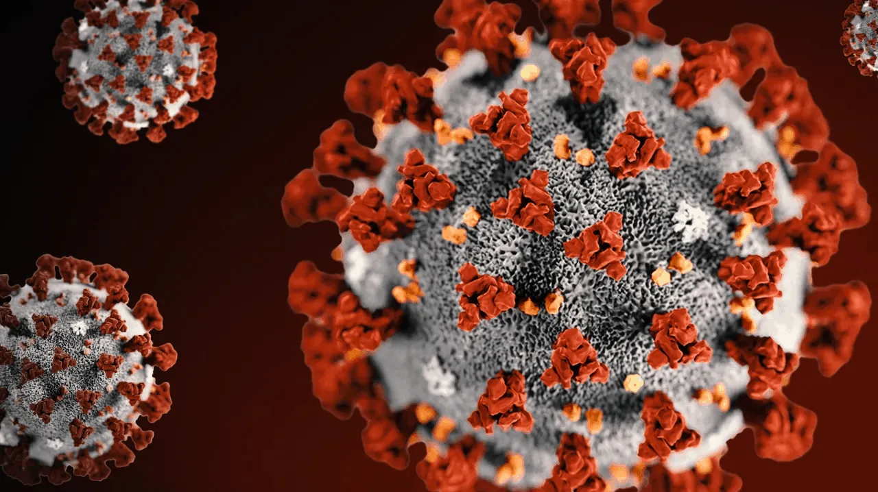 Virus illustration showing the COVID-19 coronavirus with spike proteins.