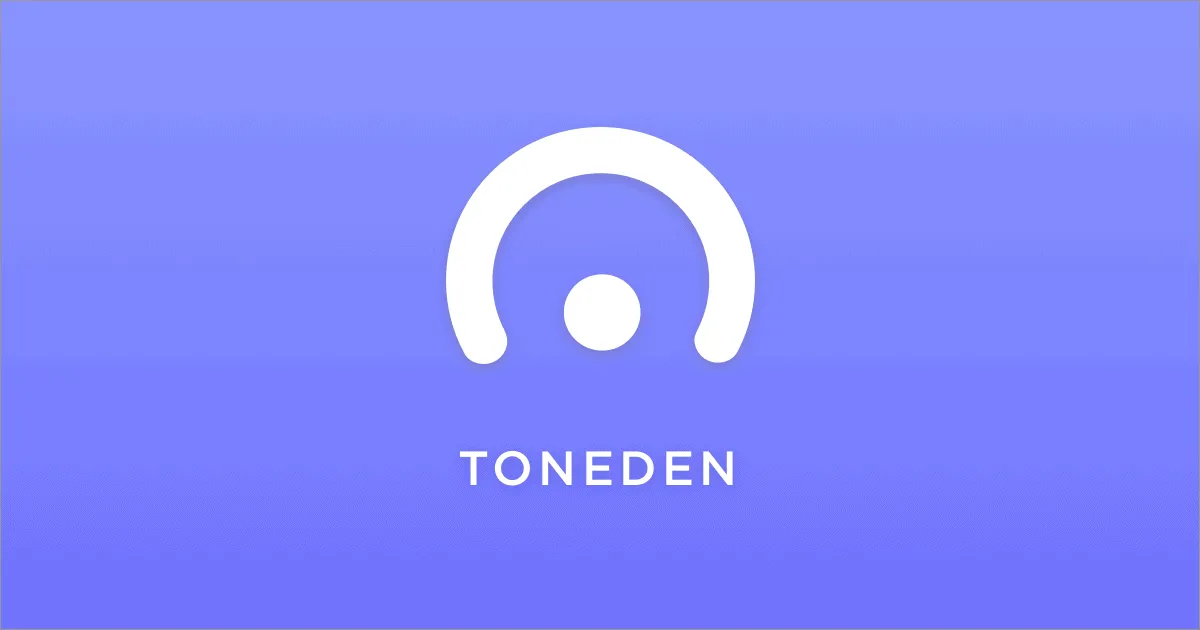 Mp3 audio tuning app logo, sleek modern design with circular sound wave icon and "TONEDEN" text, representing music, sound, a
