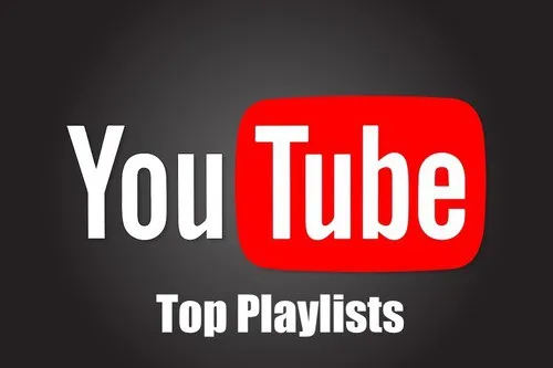YouTube logo with Top Playlists text for music streaming and entertainment content.