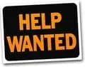 Help wanted sign for music industry jobs with bold black and orange colors.
