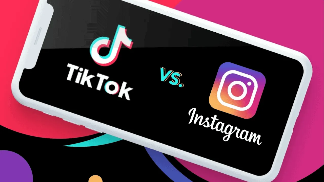 TikTok vs. Instagram comparison on smartphone screen, highlighting social media platforms for content sharing and digital mar
