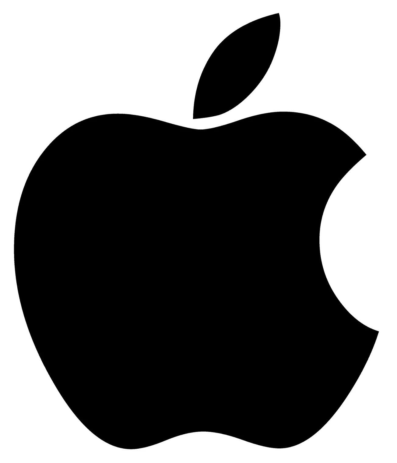 High-contrast black and white Apple logo icon representing technology, innovation, and branding for digital media and music i