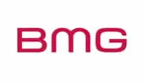 BMG music label logo featuring vibrant pink text on a white background, representing a leading global music company.