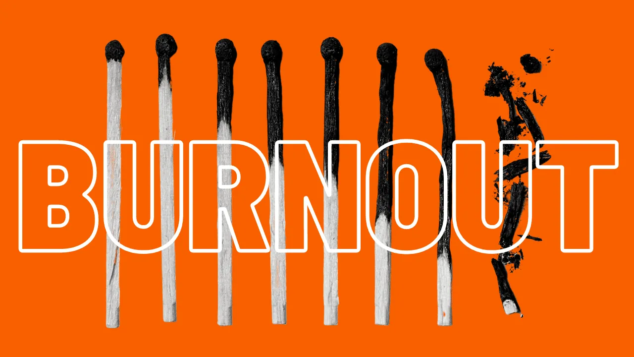 Extinguished matches with burnt tips on an orange background emphasizing burnout and fire hazards.
