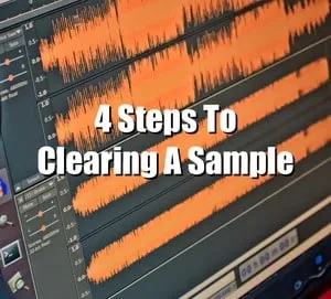 Audio editing software interface with waveforms showing steps to clear a sample.