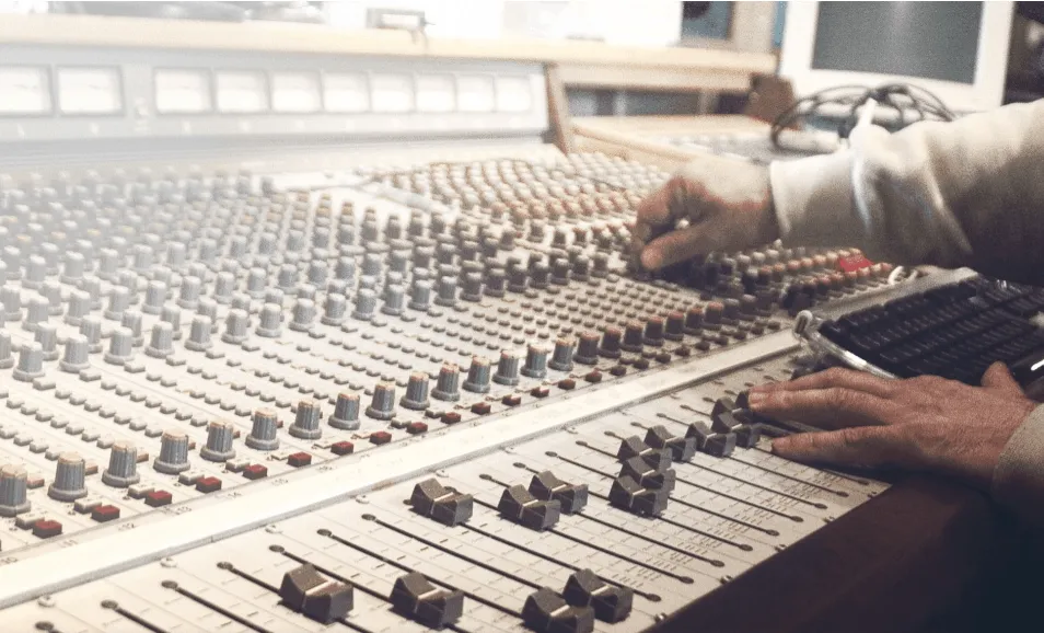 Professional audio mixing board used for music production and sound engineering at Hypebot.