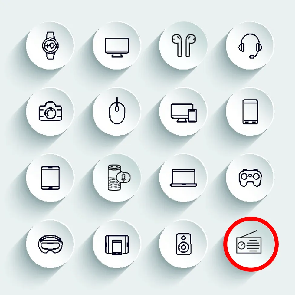 Wireless radio icon on network spectrum chart, digital media, communication technology, radio broadcasting, media analysis, H